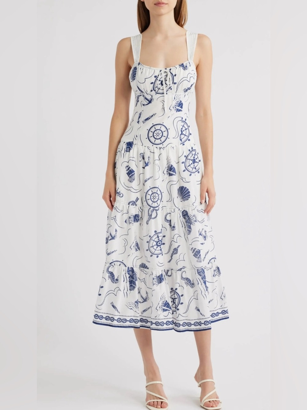 Moon River Sailor Square Neck Nautical Midi Dress